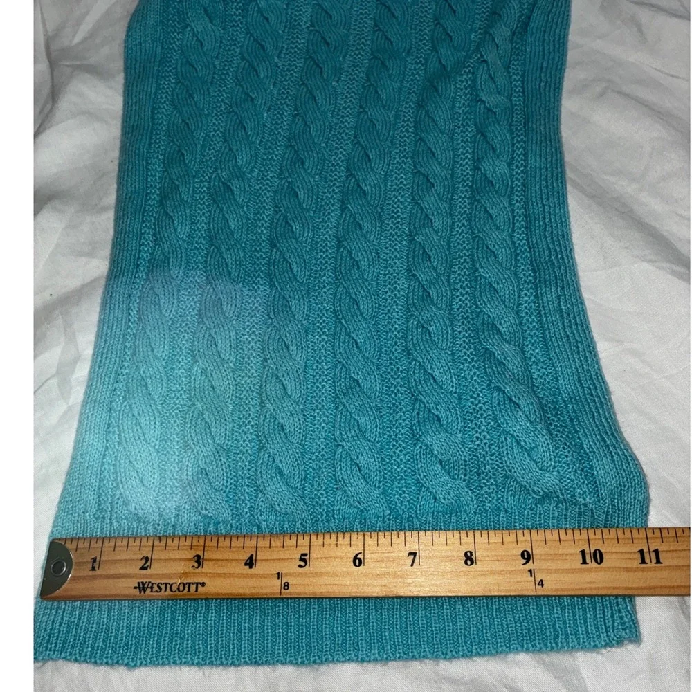Talbots Cable Knit Scarf Women OS Turquoise Blue Extra Long Soft Cozy Winter